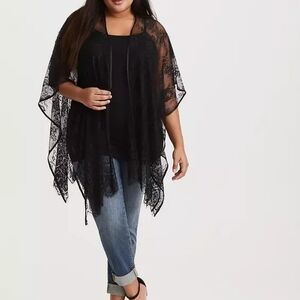 Torrid Black Embroidered Lace Ruana NWT